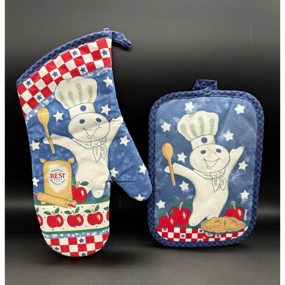 Pillsbury Doughboy 2pc Quilted Cotton Oven Mitt & Potholder Set Multicolor